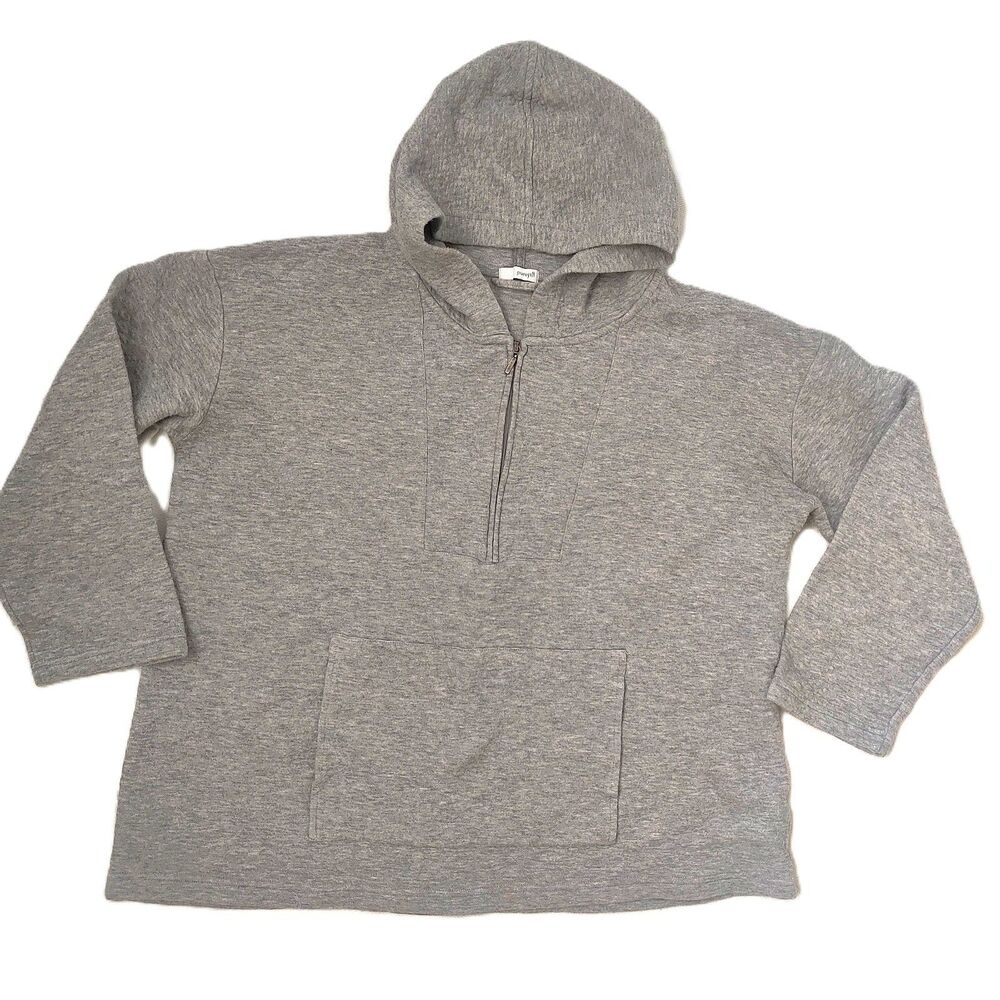 Pure Jill Women's Large Gray Cotton Half Zip Pullover Hoodie Tunic Sweatshirt